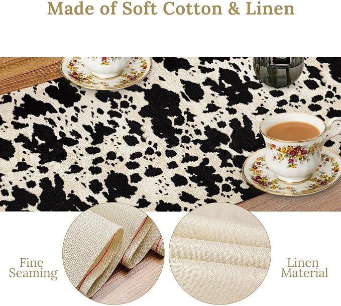 Fur Table Runner,Retro Farm Wild Animal Cow Pattern Table Runner for Coffee Table Dining Room Table Bedroom Party Holiday Decor 13x108inch