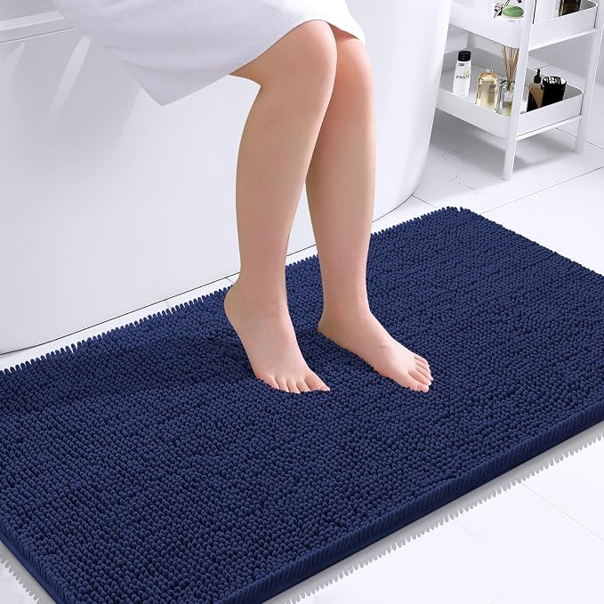 OLANLY Bathroom Runner Rugs 44x24, Soft Absorbent Chenille Bath Rugs, Rubber Backing Quick Dry, Machine Washable Long Bath Mats for Bathroom, Tub and Shower, Home Decor Accessories, Twilight Sapphire