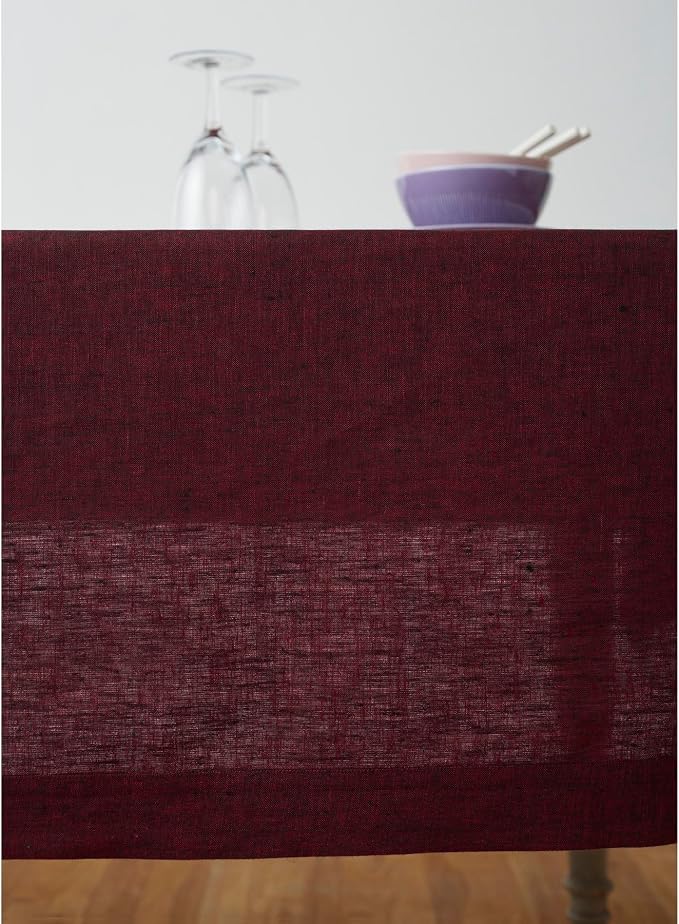 Solino Home Red Garnet Linen Tablecloth 60 x 90 Inch - Athena, 100% Pure Linen Rectangle Tablecloth - Machine Washable Table Cloth for 4th of July