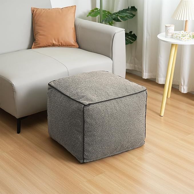 Pouf Ottoman Stuffed Modern Foam Filled Foot Rest Poufs for Living Room Chair Decorative 20 X 15 Inches Boho Relax Stool Floor Poufs Foot Rest for Living Room,Grey