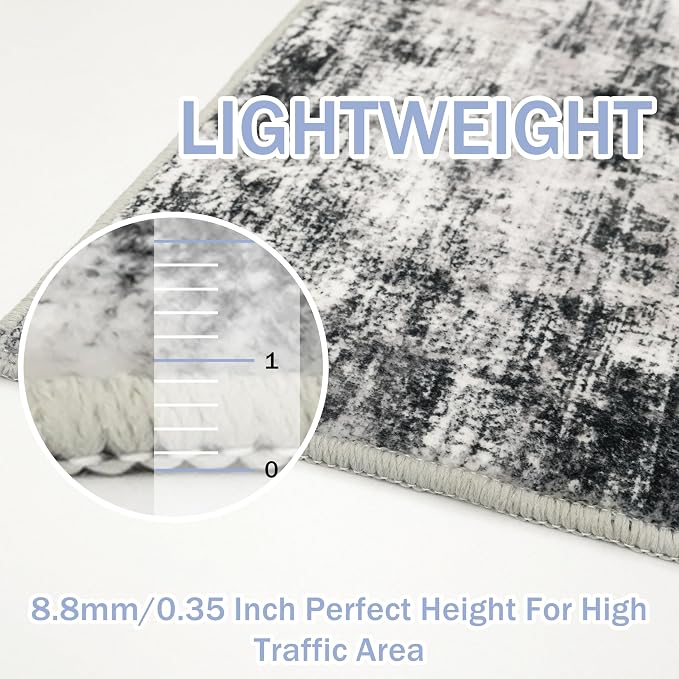 IOHOUZE Abstract Runner Rug 2x4 Ft Entryway Rugs Washable Door Mat Indoor Entrance, Rubber Backed Entryway Runners, Printed Faux Wool Non Slip Floor Carpet for Foyer Front Door Sink, Black Grey