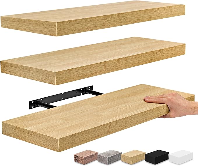 Sorbus Floating Shelves for Wall - 24" Bathroom Shelves, Wall Decor for Bedroom, Kitchen, Living Room, Home Decor & Book Storage - Mounted Floating Shelf with Invisible Brackets (Maple Wood, 3 Pack)