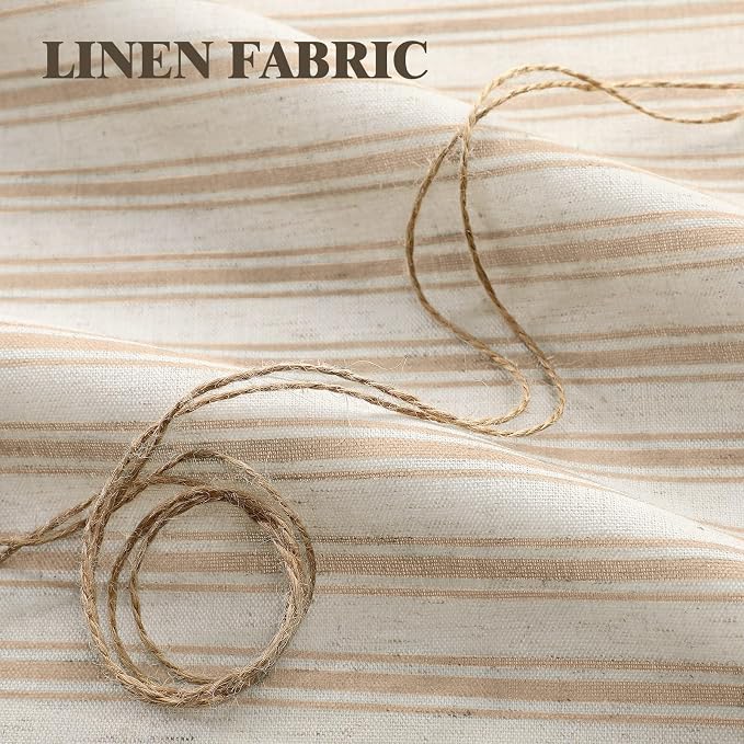Farmhouse Shower Curtain with Ruffle Hem Linen Shower Curtains for Bathroom Country Vintage Rustic Natural Fabric, Cream-Beige Stripe 72" W x 78" L