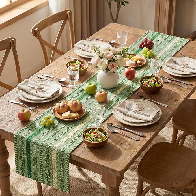 Artoid Mode Emerald Farmhouse Woven Table Runner, Seasonal Holiday Rustic Kitchen Dining Table Decoration for Home Party Decor 12x72 Inch