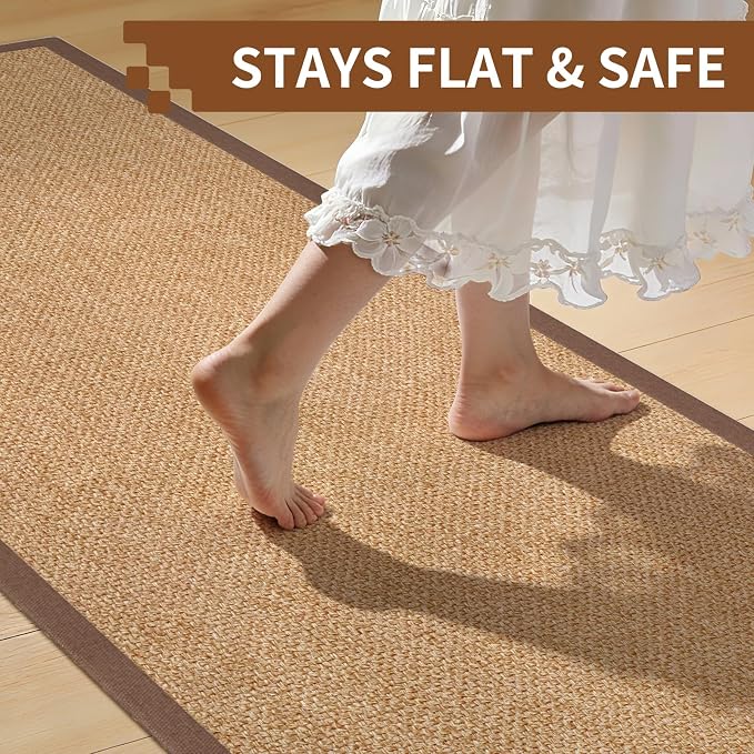 YDKGL Hallway Runner Rug Kitchen Runner Entryway Rugs Floor Mat 2x5 Brown | Non Slip Absorbent Washable Farmhouse Jute Like Woven Soft Carpet for Indoor Backdoor Laundry Hall Bedroom Living Room