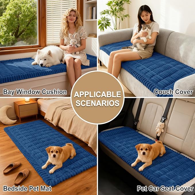 hyha Couch Cover for Dogs Washable, Non Slip Thick Flannel Sofa Protector, Pet Friendly Plush Furniture Cover for Sectional Sofa & Loveseat (Navy Blue, 27.6" x 70.9")