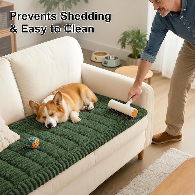 Smiry Couch Cover for Dogs, Non Slip Washable Sofa Protector for Pets, Soft Furniture Cover for Pet, Stylish Sofa Covers, Cozy Protect Against Fur, Dirt & Everyday Messes (Dark Green, 35.4" x 88")