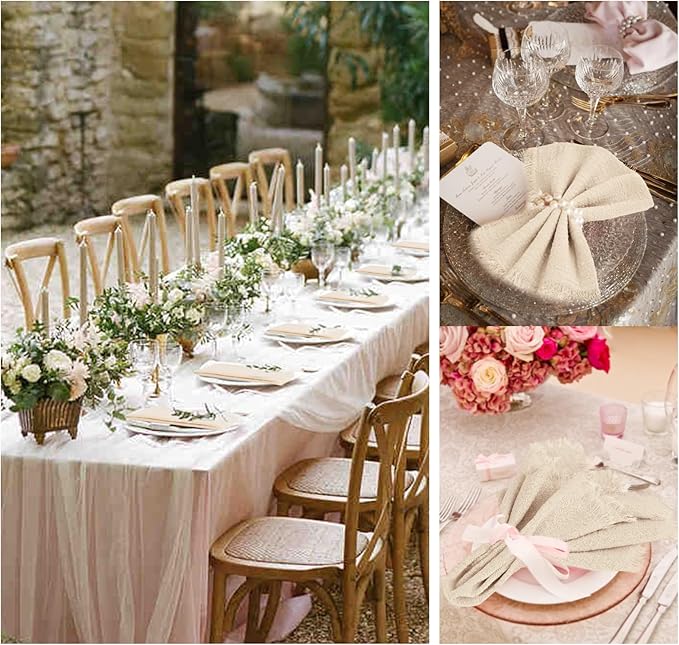 30 Packs Cotton Linen Napkins,Handmade Cloth Napkins Bulk with Fringe, Rustic Boho Napkins Cloth,Cloth Napkins for Romantic Wedding Party Event Dinner Birthday Table Decor(Beige,16 x 16 Inch)