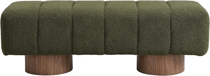 Christopher Knight Home Manila 50" Boucle Fabric Dining Bench, Rectangular Upholstery Ottoman Bench, Bedroom End of Bed Footstool, Living Room Extra Seat Footrest, No Assembly Needed, Jungle Green