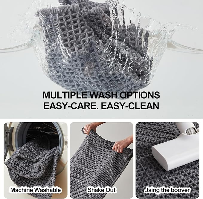 Sunfly Bath Rugs, Extra Soft Absorbent Waffle Bath Mat Quick Dry & Washable, Grey Bathroom Rug for Shower Floor with Boho Decor, 24"x36" Grey