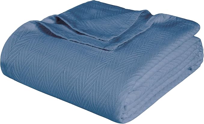 Superior Metro All-Season Cotton Blanket, Woven Blanket for Couch, Bed, Bedding, Farmhouse, Home Essentials, Cute and Cozy Bohemian Blankets, Herringbone Weave, Throw Size, Denim Blue
