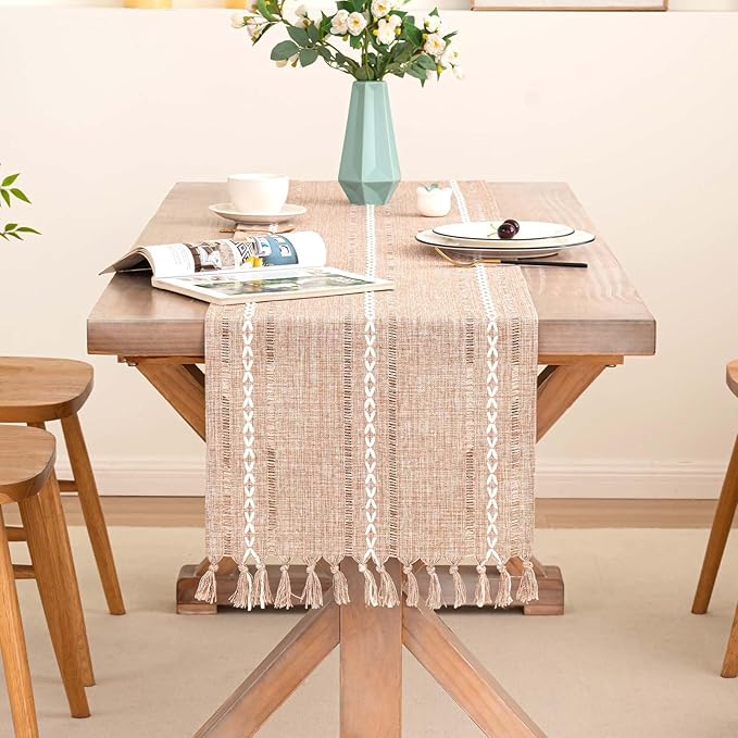 Table Runner, Rustic Farmhouse Linen Waterproof Table Runners for Holiday Party, Dresser Decor and Dining Room Decorations-Light Coffee-14 x72, 4-6 Seats
