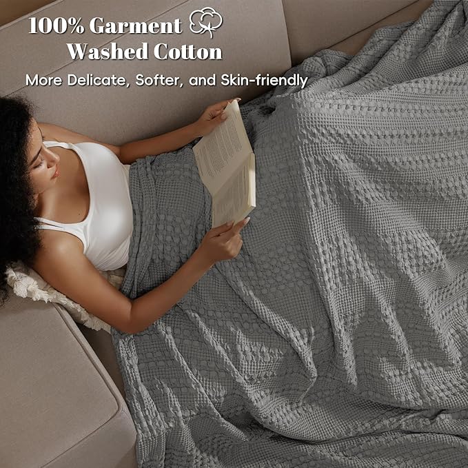 PHF 100% Cotton Waffle Blanket Oversized King 120"x120", Lightweight Breathable Extra Large 10'x10' Blankets for Bed, Giant Big Luxury Aesthetic Woven Bedding for Home Decor, Dark Grey