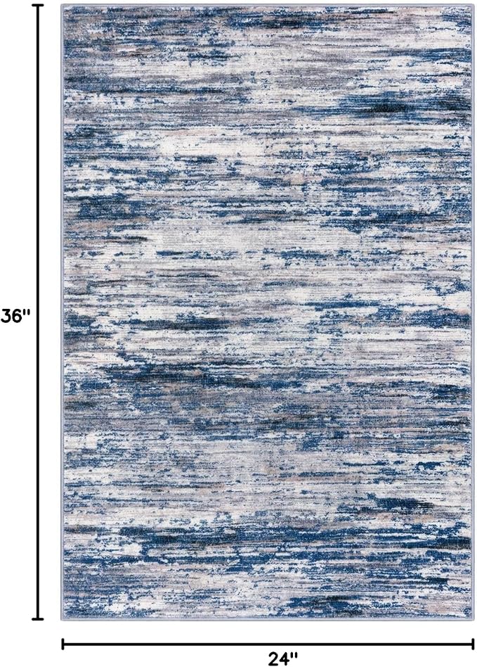 SIILOOM 2x3 Modern Abstract Rug for Entryway, Navy Blue Gray Neutral Multi Super Soft Small Area Rug, Washable Non-Slip Kitchen Rugs, Low-Pile Mat for Bedside, Indoor Door Mat