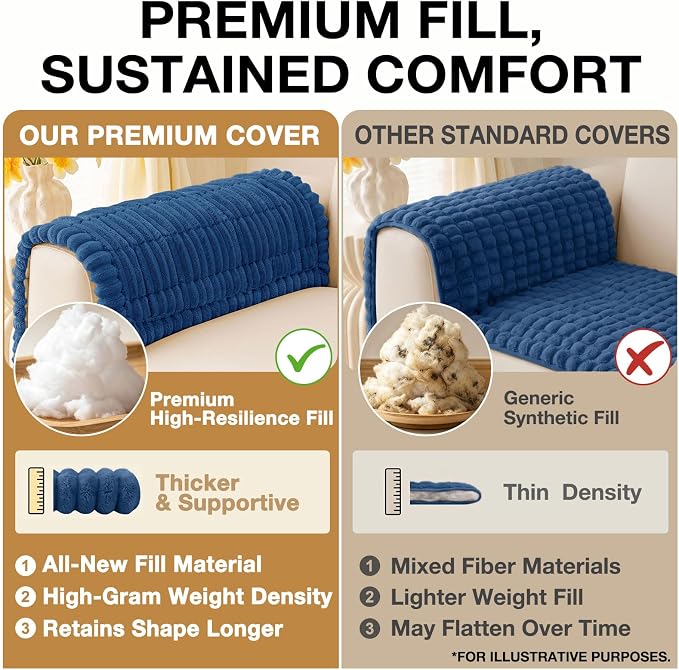 hyha Couch Cover for Dogs Washable, Non Slip Thick Flannel Sofa Protector, Pet Friendly Plush Furniture Cover for Sectional Sofa & Loveseat (Navy Blue, 27.6" x 70.9")