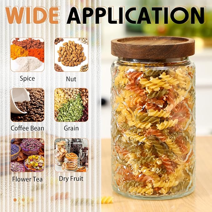 Domensi 6 Pcs Vintage Glass Jars 34 oz Glass Storage Jars with Lids Begonia Pattern Airtight Storage Containers for Kitchen Counter Pantry Coffee Bean Grains Tea Sugar Flour Candy Oats