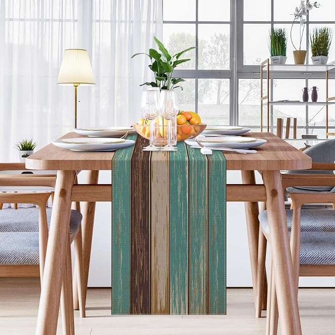Emvency Farmhouse Table Runner, Vintage Green and Brown Art Painting for Kitchen Coffee Table Family Dinners Holiday Parties Wedding Events Decor(13x72 inch)