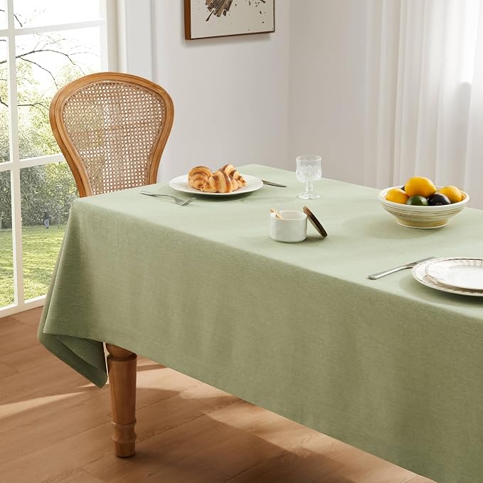 ZeeMart Basic Linen Textured Table Cloth, 52 x 52 Inch Sage Green, Farmhouse Style Green Square Tablecloth, Wrinkle Resistant Washable Heavy Weight TableCloths