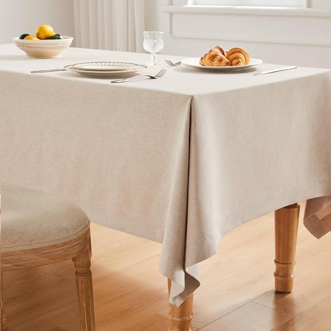 ZeeMart Basic Linen Textured Table Cloth, 60 x 60 Inch Light Tan, Farmhouse Style Neutral Square Tablecloth, Wrinkle Resistant Washable Heavy Weight TableCloths