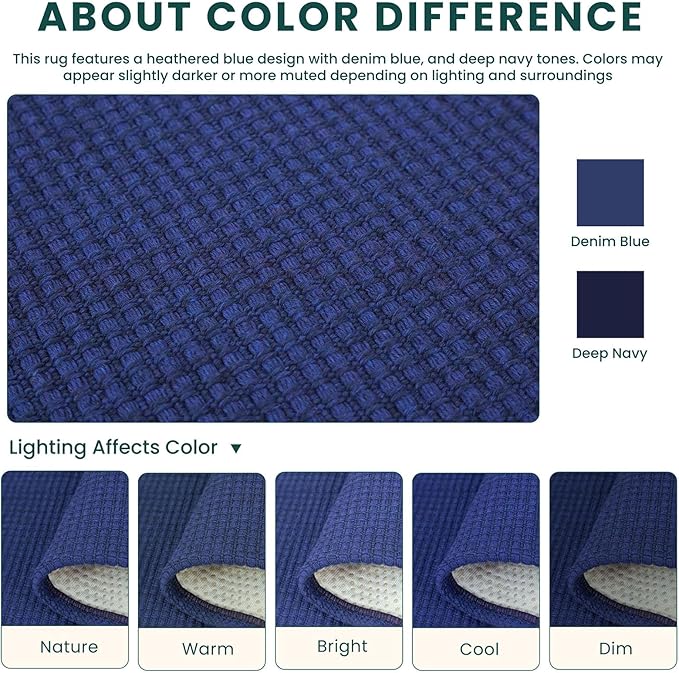 KOZYFLY Cotton Runners for Hallway 3x8, Wide Washable Runner Rug, Woven Non Slip Kitchen Runner, Braided Entryway Rug, Floor Carpet for Foyer, Bedroom, Hall, Royal Blue/Navy
