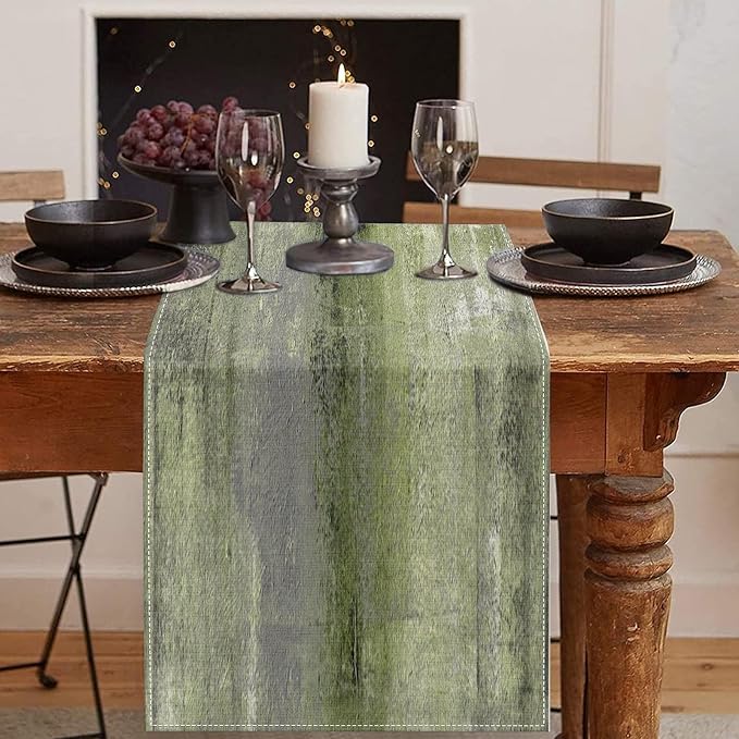 Emvency Farmhouse Table Runner, Vintage Olive Green and Grey Abstract Art Painting for Kitchen Coffee Table Family Dinners Holiday Parties Wedding Events Decor(13x60 inch)