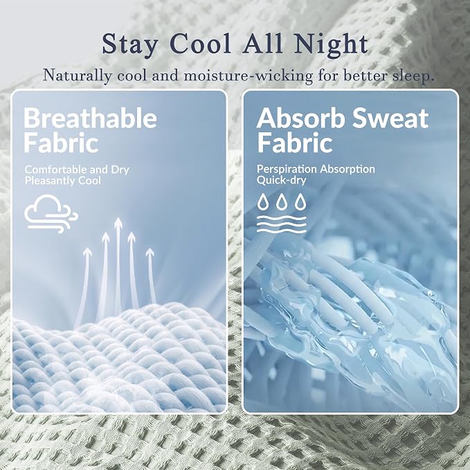Exclusivo Mezcla Pre-Washed 100% Cotton Waffle Blanket Full Size for Bed, 330GSM Lightweight Breathable Summer Blankets, Soft and Cozy, Home Decor, Celadon, 80x90 Inches