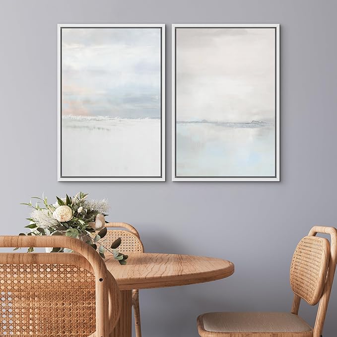 SIGNWIN Framed Canvas Print Wall Art Set Pastel Gray Watercolor Landscape Abstract Shapes Illustrations Minimal Decorative Boho Nordic Relax/Zen for Living Room, Bedroom, Office - 16"x24"x2 White