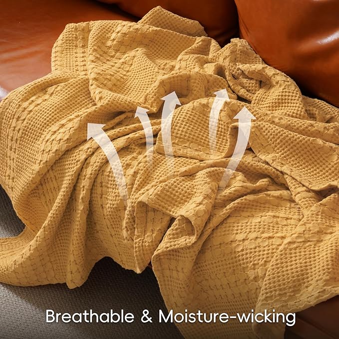 PHF 100% Cotton Waffle Weave Blanket Queen Size for Bed, Soft Lightweight & Breathable for Spring and Summer, All-Season Comfort, Luxury Aesthetic Blanket for Home Decor, 90"x90", Pumpkin Orange