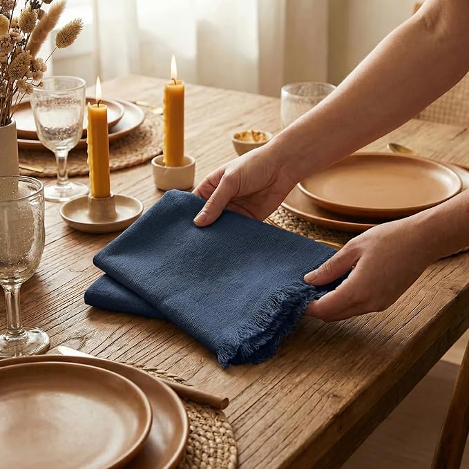 ACCENTHOME Navy Cotton Linen Napkin Set of 6 18x18 inch Dinner Napkins - Washable Soft Premium Hotel Quality Reusable Napkins Perfect Table Napkins for Family Dinners, Weddings & Everyday Use