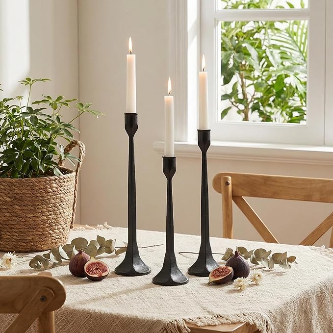 Vintage Cast Iron Black Taper Candle Holders Set of 3 Antique Decorative Candlestick Holder for Wedding Dining Table Party Rustic Home Decor