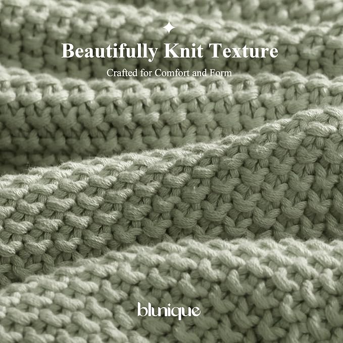 100% Cotton Cable Knit Throw Blanket, Large Lightweight Soft Knit Blanket for Sofa Couch Bed, Breathable All-Season Throw, Cozy Decorative Blanket, 60 x 80 Inch,Sage