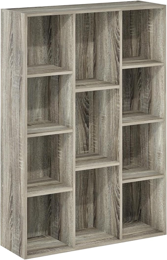 Furinno LUDER Book Shelf, 11-Cube Bookshelf, Reversible Bookcase, 9.4 x 29.1 x 41.7, Easy Assembly, for Living Room, Bedroom, Home Office, French Oak | Furinno, Luder, 11-Cube, Reversible, Open Shelf, Bookcase