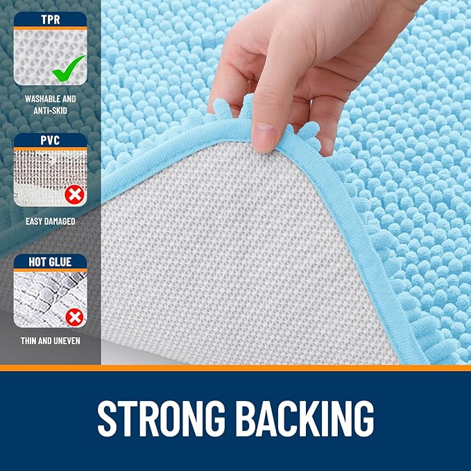 OLANLY Small Bathroom Rugs 24x16, Extra Soft Absorbent Chenille Bath Rugs, Rubber Backing Quick Dry, Machine Washable Bath Mats for Bathroom Floor, Tub and Shower, Home Decor Accessories, Sky Blue