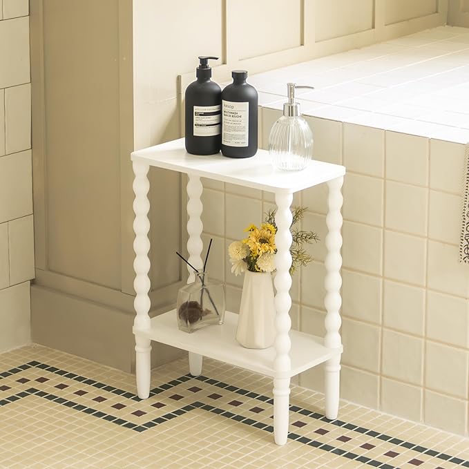 Fultyle Narrow Side Table, Small End Table with 2-Tier Storage, Small Bedside Table Slim Nightstand for Narrow Spaces, Living Room, Bedroom (White)