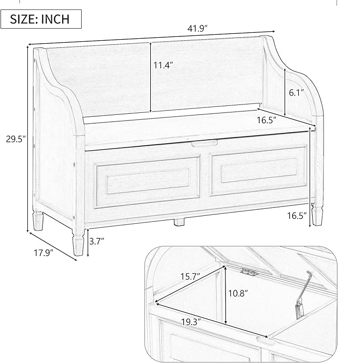 Bellemave Storage Bench with Safety Hinge Wooden Entryway Benches with Shoe Cabinets Under Seat Multifunctional Storage Bench for Entryway, Foyer or a Mudroom (Grey Wash + Beige)