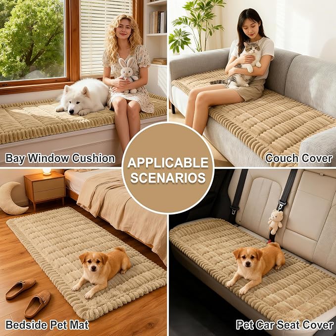 hyha Couch Cover for Dogs Washable, Non Slip Thick Flannel Sofa Protector, Pet Friendly Plush Furniture Cover for Sectional Sofa & Loveseat (Camel, 35.4" x 82.7")