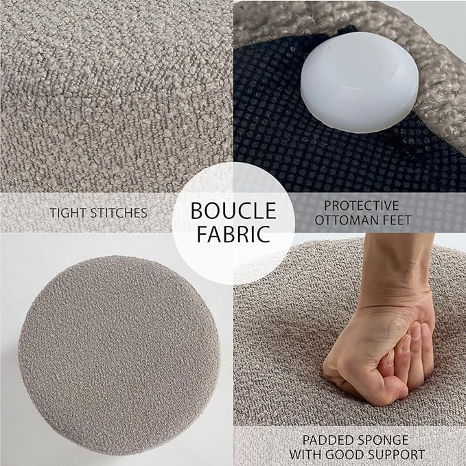 O2B Modern Round Ottoman with Soft Padded Seat – Multifunctional Vanity Chair, Upholstered Footrest Stool for Living Room and Bedroom, Furniture & Décor Store (Taupe)