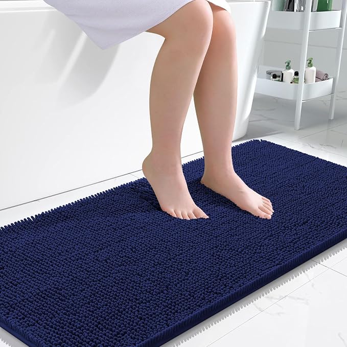 OLANLY Bathroom Runner Rugs 47x24, Soft Absorbent Chenille Bath Rugs, Rubber Backing Quick Dry, Machine Washable Long Bath Mats for Bathroom, Tub and Shower, Home Decor Accessories, Twilight Sapphire