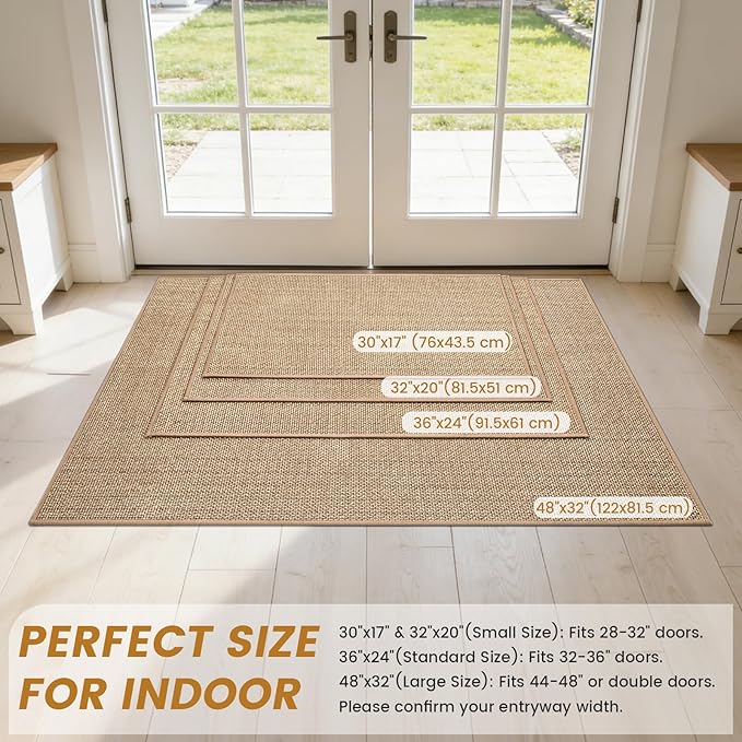 SMILOOL Front Door Mat Indoor Entrance, 24" x 36" Non-Slip Inside Door Mats for Entryway, Dirt Resistant and Absorbent Washable Doormat, Low Profile Entry Way Doormats, Floor Mats for House, Beige