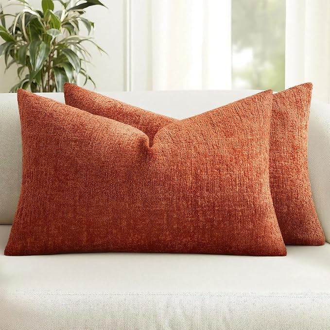MIULEE Decorative Throw Pillow Covers 12x20 Pack of 2 Orange Couch Pillow Covers Fall Soft Cozy Textured Chenille Pillowcases for Home Decor Sofa Living Room Cushion Bedroom