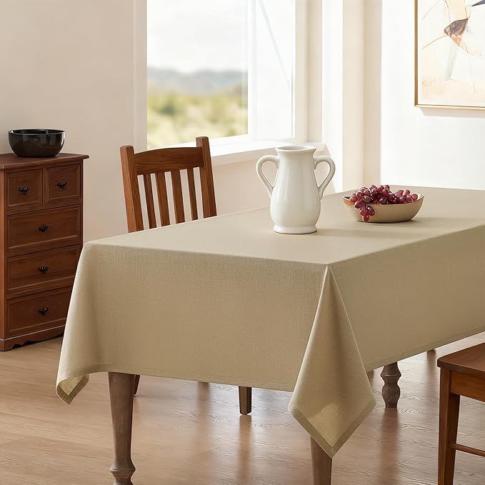Tan Square Table Cloth 55 x 55 Inch Small Linen Tablecloth for 4 Foot Square Table Washable Heavy Duty Neutral Farmhouse Thick Faux Burlap Textured Tablecloth for Dining Holiday Party