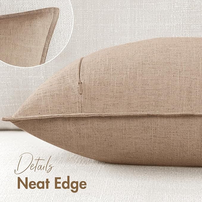 24x24 Inch Set of 2 Camel Decorative Linen Euro Solid Throw Pillow Covers Boho Accent Farmhouse Couch Pillows Modern Neutral Home Decor for Bed Sofa Livingroom