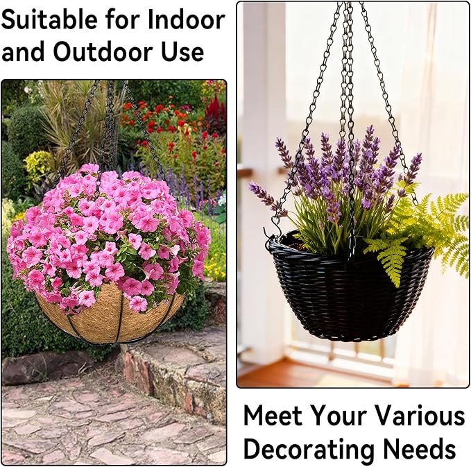ZeeDix 4 Pack, 16 Inch Hanging Basket Chain with Hooks, Black Metal Planter Flower Pot Chain for Hanging Plants Outdoor, Adjustable Replacement Chain for Lanterns, Bird Feeders and Flowers