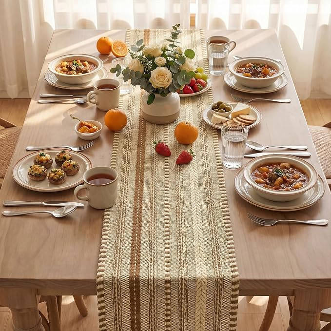 Artoid Mode Light Coffee Farmhouse Woven Table Runner, Seasonal Holiday Rustic Kitchen Dining Table Decoration for Home Party Decor 12x36 Inch
