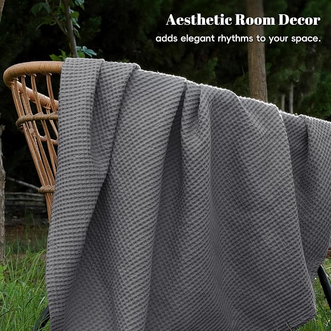 PHF Pre-Washed 100% Cotton Waffle Weave Blanket King Size for Bed,Snag Proof Throw Blanket for Couch Spring Summer Lightweight Breathable,Machine Washable, Home Decor Gift - Charcoal