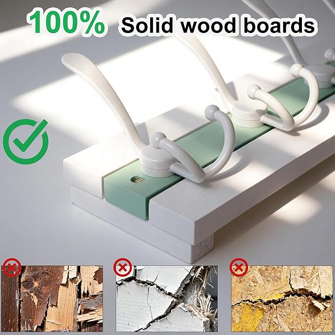 SKOLOO Coastal Wall Mounted Coat Rack - 38-1/8" Beach House Entryway Wooden Coat Hook with 10 Hooks for Hanging Coats, Hats or Towels, Oceanfront Cottage Core Collection, White & Green