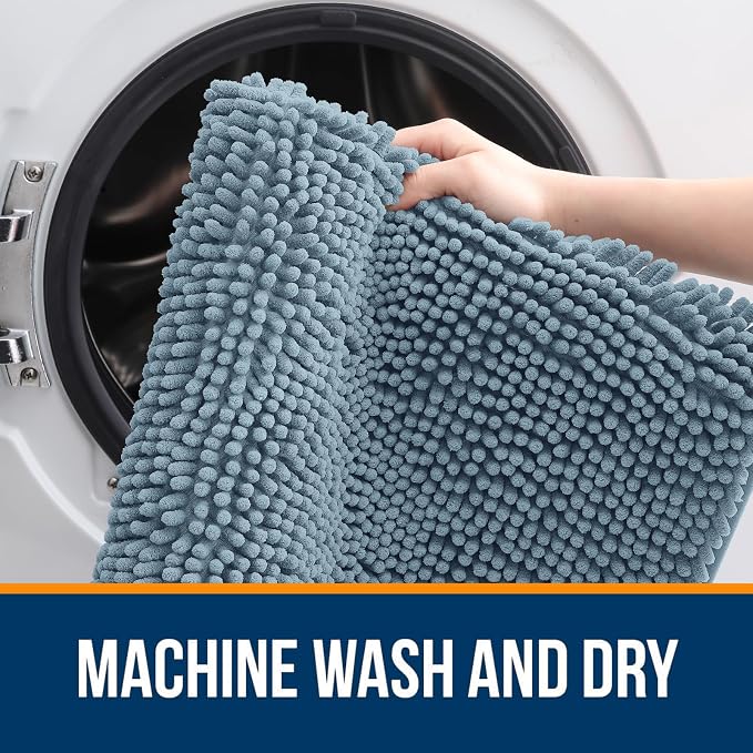OLANLY Bathroom Runner Rugs 47x20, Soft Absorbent Chenille Bath Rugs, Rubber Backing Quick Dry, Machine Washable Long Bath Mats for Bathroom Floor, Tub and Shower, Home Decor Accessories, Airy Blue