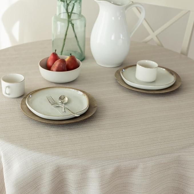 Benson Mills Cameron Textured Fabric Table Cloth, for Everyday Home Dining, Parties, Weddings & Holiday Tablecloths (70" Round, Millennium Natural)