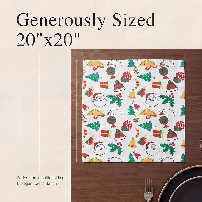 Urban Villa Cloth Napkins 100% Cotton Highly Absorbent Washable Durable Reusable Premium Dinner Napkins Ideal for Gifts for Mothers Day Hotel Farmhouse Parties - Xmas Print (20" x 20", Set of 12)