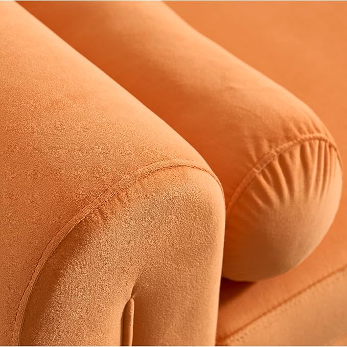 60.5" Velvet Upholstered Entryway Bench, Ottoman Bench End of Bed Bench with Armrest, Bedroom Bench with 2 Lumbar Pillows, Benches for Foot of Bed for Living Room, Hallway (Orange)